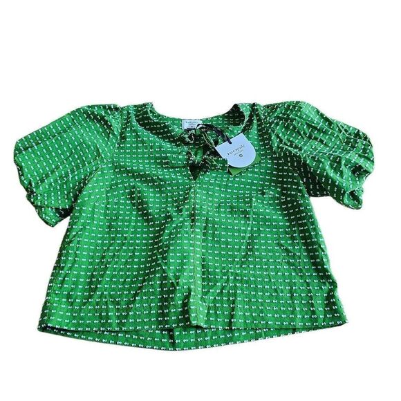 Kate Spade New York X target Sz M green textured polkadot puff sleeve blouse new - Picture 2 of 9